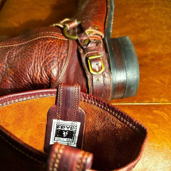 Frye Vintage Harness Cognac Brown Leather Boots 10 Square Toe - Picture 2 of 6